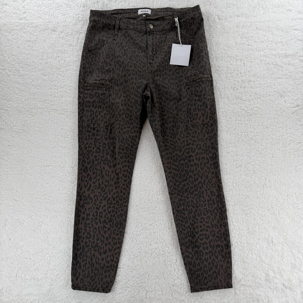 Pistola‎ Pants Womens 14W Brown Leopard Print Skinny Ankle Stretch Running Wild